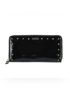 🆕NWT Coach  Black Patent Leather Studded Wallet  Multi Credit Card Slots